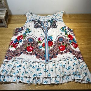 Bila Boho Mixed Media Floral Paisley Tassel Tunic XXL